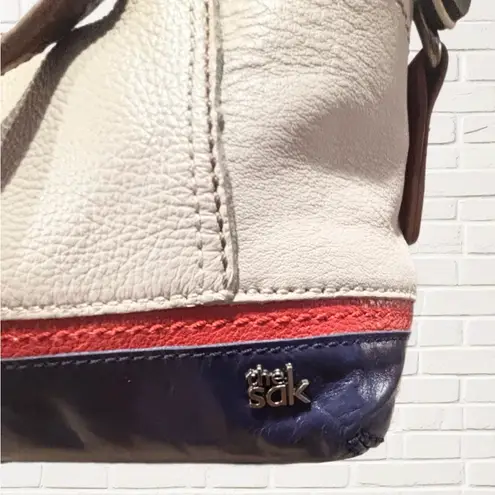 The Sak Kendra Leather Hobo Bag Cream Red Navy Shoulder Purse 100% Leather