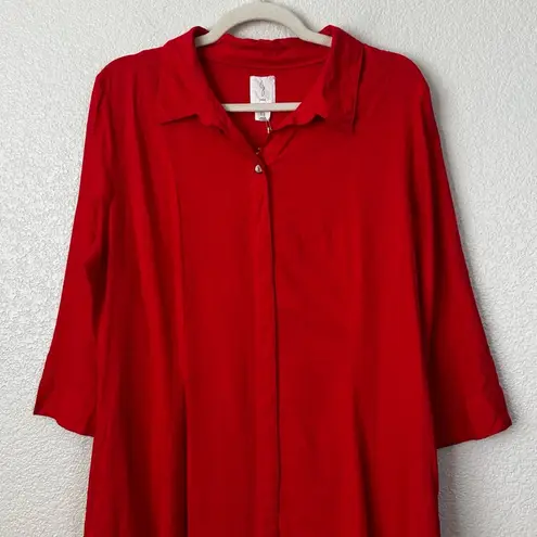 Joie NWT  Linen Blend Red Button Down 3/4 Sleeves Maxi Dress, Size XL