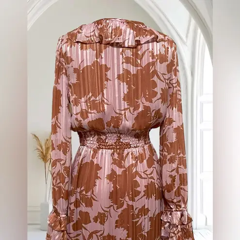 Lulus Exquisite Attention Lilac Floral Print Ruffled Long Sleeve Dress S Purple