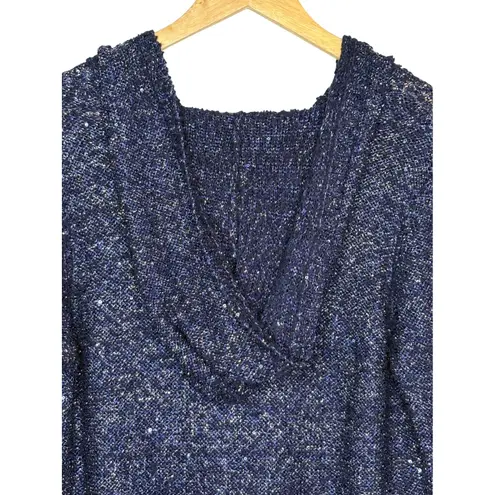 Soft Surroundings Navy Blue Shimmer Sequin Hoodie Pullover Sweater Women Large