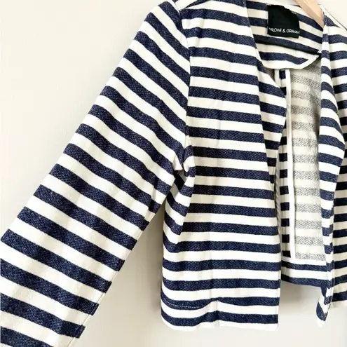 Harlowe & Graham Open Cropped Cardigan Sweatshirt Material Navy & White Stripe L Blue Size L