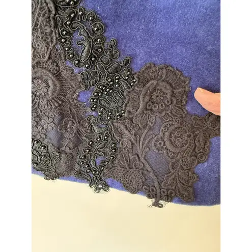 Elevenses Anthropologie Cyan Current Blue Velvet Skirt &Black Beaded Lace Size 6