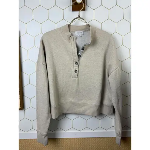 Evereve Beige Cropped Taryn Taped Henley Sweatshirt - Size - Small
