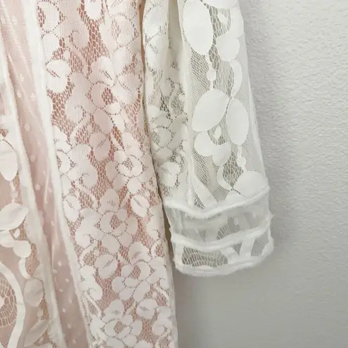 ADORE | White Blush Pink Nude Lace Overlay Dress 3/4 Sleeve Sheath Bride | Small