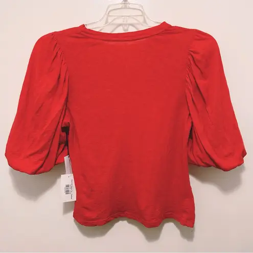 Velvet By Graham And Spencer Uma Puff Sleeve Slub Tee XS NWT Red