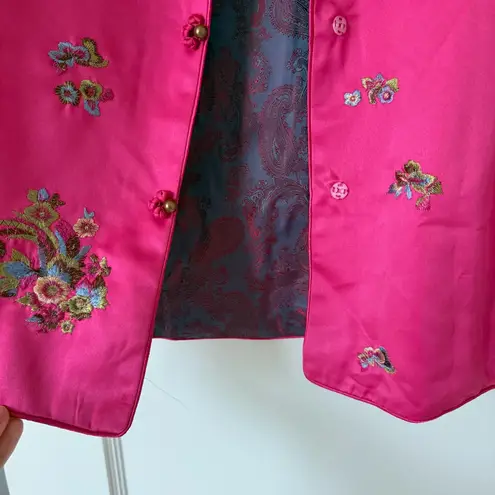 Sharagano Women’s Chinese Traditional Vintage Pink Embroidered Reversible Jacket NEW