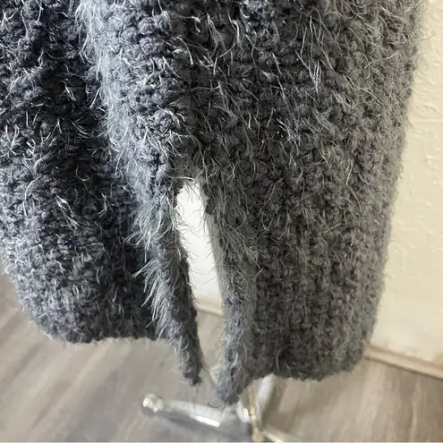 POL Gray Fuzzy Long Cardigan Sweater Medium Cozy Fall Layering Neutral Knit