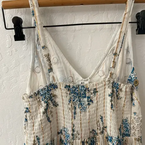 ANANTA S/M Blue Gold Metallic Lace Trim Boho Maxi Dress Made in India 25120 Size undefined