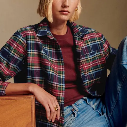 Sézane Max Long Sleeve Button Down Shirt | Sz 38 (US 6) | York Tartan Blue Plaid