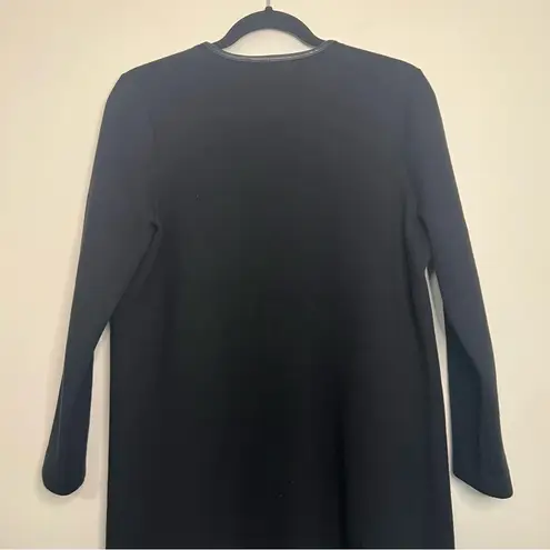 J. McLaughlin Black Open Front Cardigan Faux Leather Trim Sweater Coat M