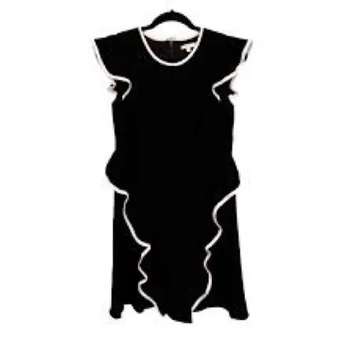Shoshanna Black & White Ruffled Cap Sleeve Mini Dress Designer Cocktail Size 12