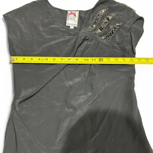 Yoana Baraschi Silk Beaded Asymmetrical Black Blouse