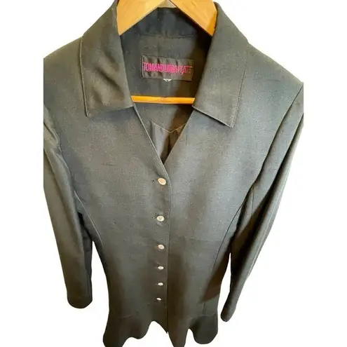 Vintage Tom and Linda Platt Luxury Fashion Lable, Black Button Dress, Flare Hem