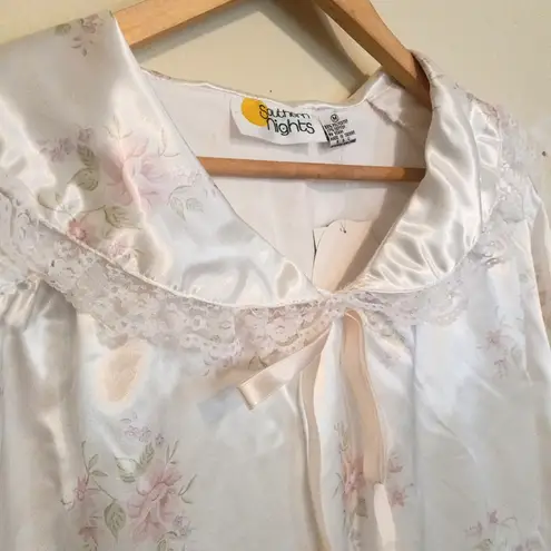 Vintage Southern Nights Satin Short Nightgown-Medium-Collared-Bow-Lined-NEW