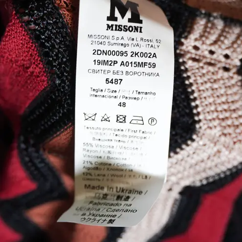 Missoni NEW Wool Cotton Blend Knit Stretch ZigZag Stitched Crew Neck Sweater 48