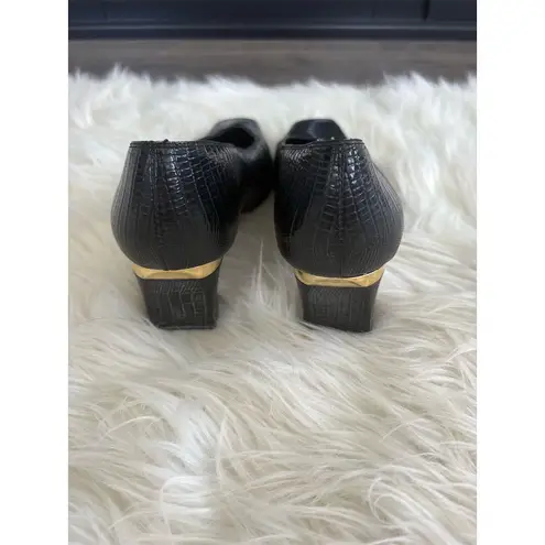 J. Renee Women's Black Pumps 8.5 Gold Accents Square Toe Formal Heel