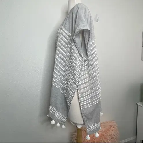 Swimsuit Cover Up Top Festival wear Grey stripe with tassels Size M