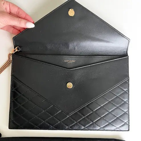 Saint Laurent New YSL Gaby Double Flap Pouch Clutch Bag in Black