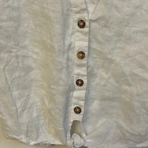 Harvé Benard HARVE BERNARD WHITE SHIRT 100%‎ PURE LINEN Sz L FOUR BUTTOMS TIED FRONT