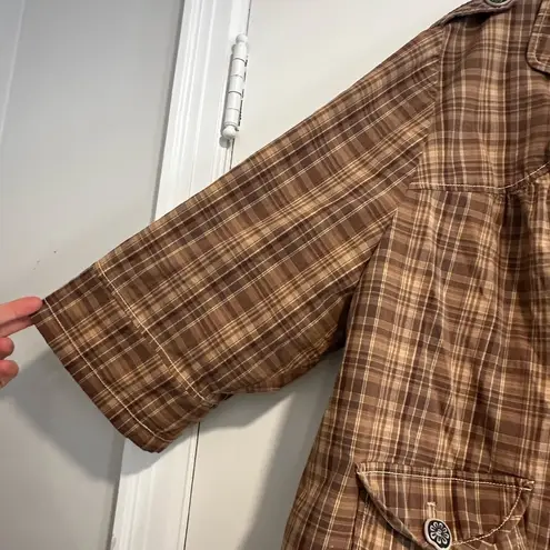 L.A. Blues Women's Brown Plaid Button Up Collared Jacket Workwear. Oversized.