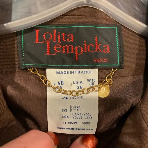 Vintage Lolita Lempicka Couture Vintage Brown Wool Military Suit Jacket Blazer Size 10
