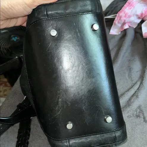 Olivia Harris Black Leather Duffel Bag with Modern Chain