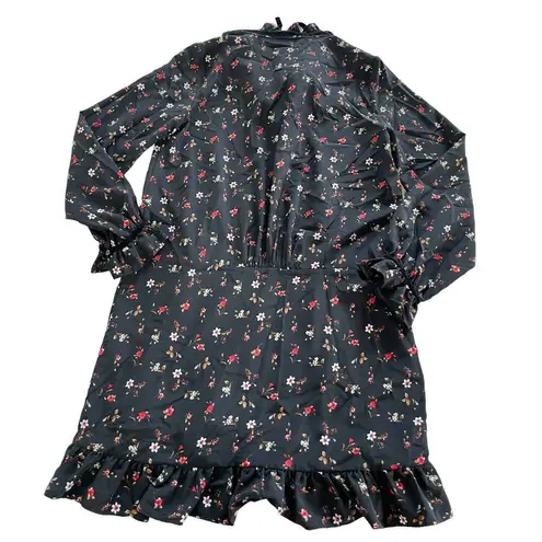 ZARA  Dress Womens Small Black Floral Long Sleeve Ruffle Mini Z1975 Denim Poly