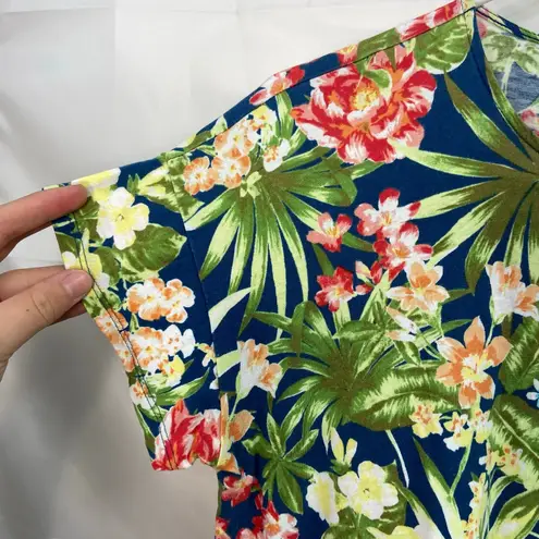 J. Jill women's tropical leaf floral print short sleeve casual cotton shirt S