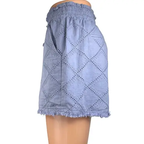 Heartloom Purple Argyle Eyelet Embroidered Fringe Smocked Casual Shorts Size S