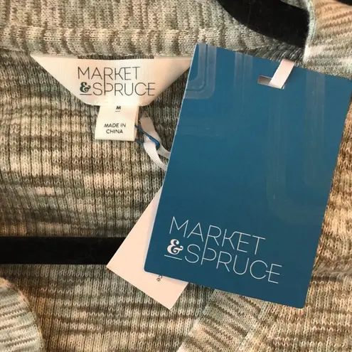 Market & Spruce Womens V-Neck Button-Up Cardigan Sweater Marled Gray M