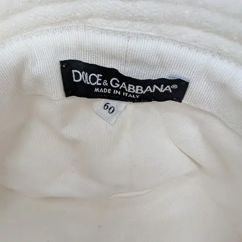 Dolce & Gabbana White Terry Cloth Bucket Hat Size 60 Made in Italy