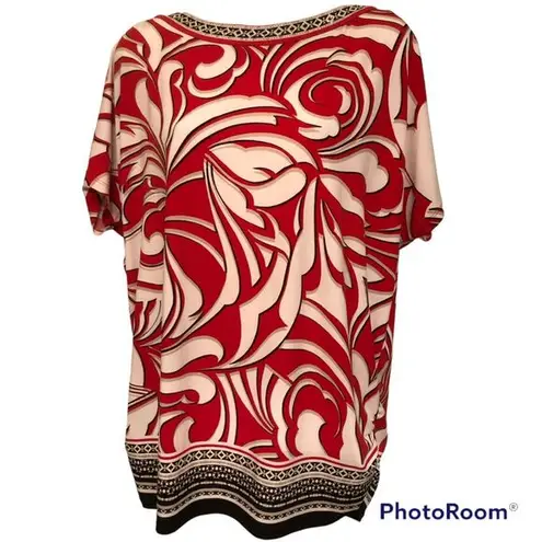 JM Collection Size L Abstract Embellished Short Sleeve Blouse