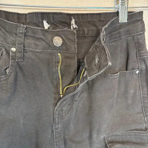 Black Cargo Pants Women Wide Leg Utility Pockets Jeans Grunge Y2K Size 9 29