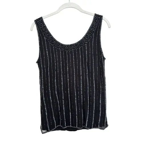 Vintage Beaded Cardigan and Tank Top Set by Patra Black Size 8