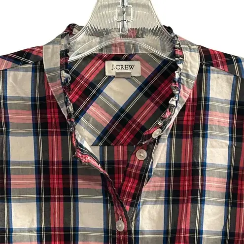 J.Crew Women's M Tartan Plaid Ruffled Collar Button