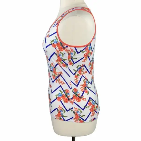 White Boho Chevron Floral Print Racerback Tank Top Size XL
