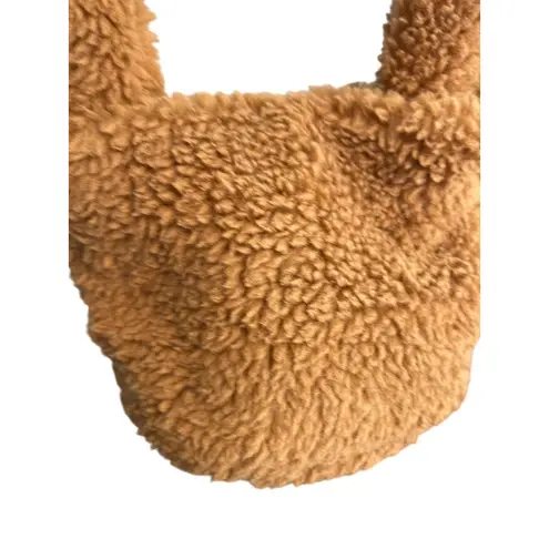 Fadivo New York Brown Sherpa Teddy Bucket Bag Handbag Baguette Snap Closure NWT