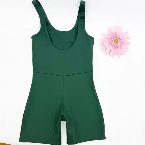 Girlfriend Collective Bike Unitard Romper Moss Green Scoop Back Athletic Workout
