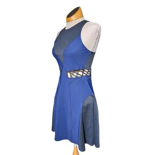 Jonathan Simkhai x Carbon38 Zaha Blue Black Cutout Mesh Mini Dress Sz S NWT
