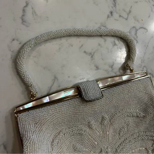 Vintage Fully Beaded Evening Wear Clutch Mini Bag White