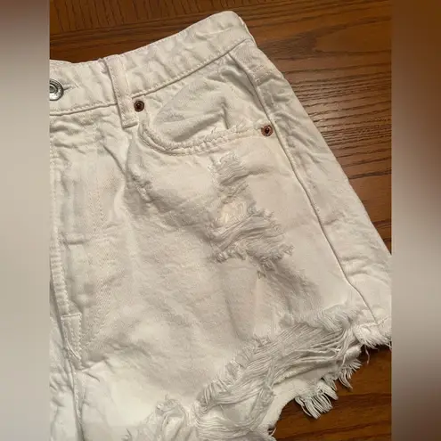 ZARA  White Cotton Denim High Waist Distressed Frayed Jean Shorts Size 2