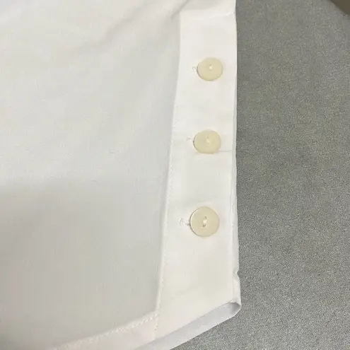 Alpha Studio M/L Button Front Blouse White Crepe Sheer Long Sleeve NWT Oversized Size L