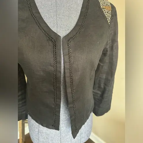 Harlowe $ Graham Harlowe & Graham NWOT 100% Linen Beaded Crop blazer