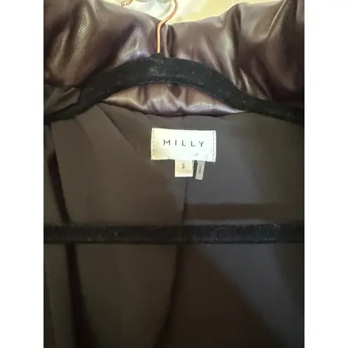 Milly Burgundy Faux Leather Quilted Puffer Jacket Stand Collar Full Zip