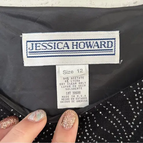 Jessica Howard Vintage Black Silver Metallic Studded Mini Dress Party NYE 12