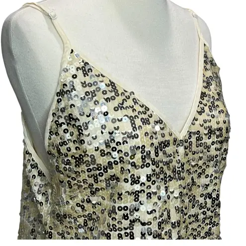 Goldie Twilight Camisole Top Womens M Silver Cream Sequin Sparkles Shimmer Glam