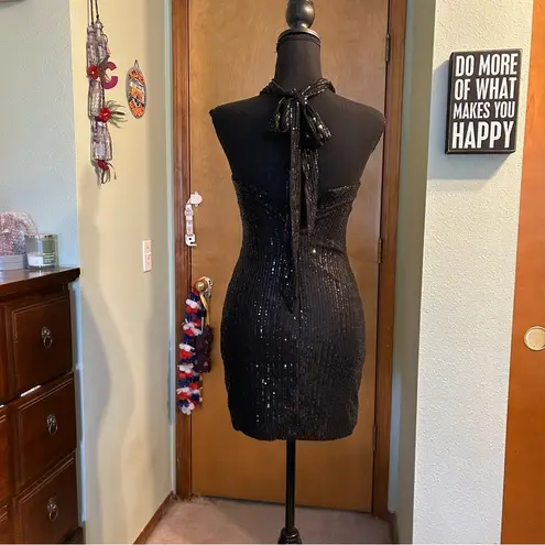 NWOT black sequined halter mini dress size 0 prom cocktail party dress