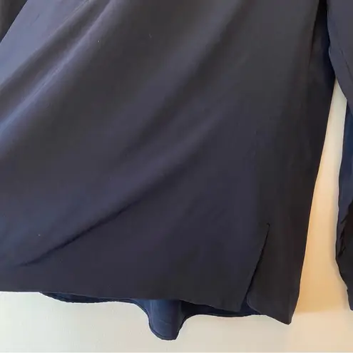 Akris Punto Zipper V-Front Mock Neck Silk Blouse Business Casual Navy Blue Sz 10