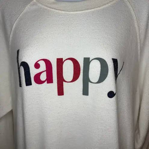 Red Dress Boutique Z Supply Happy Graphic Print Sweatshirt Ivory White Crew Neck Lightweight M