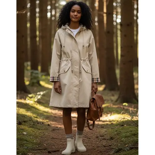 Polydeer New Beige Plaid Lined Hooded Raincoat/Boots 2X Set Drawstring Waist Tan Size XXL - Image 2